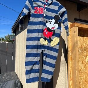 Disney Mickey Mouse Striped Kids One Piece - Blue and Gray